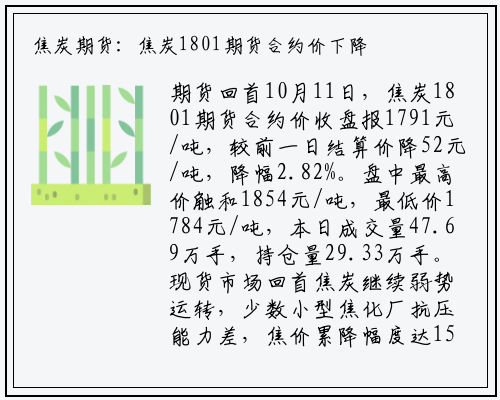 焦炭期货：焦炭1801期货合约价下降2.82%_九游会j9官方网站
